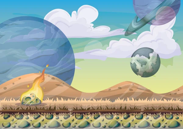 Мультяшний векторний пейзаж з метеоритом з розділеними шарами для ігрового мистецтва та анімації — стоковий вектор
