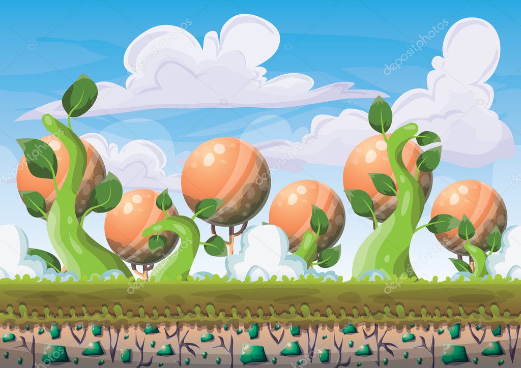 cartoon vector nature landscape background with separated layers for game art and animation