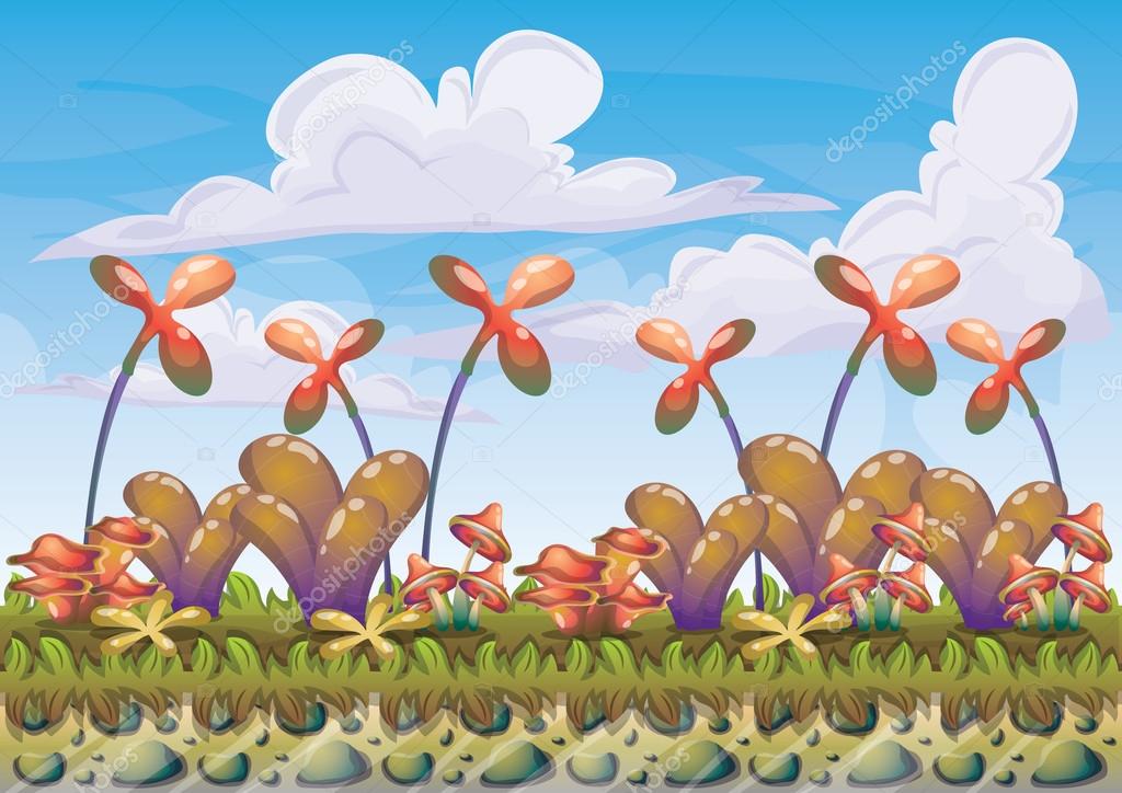 cartoon vector nature landscape background with separated layers for game art and animation