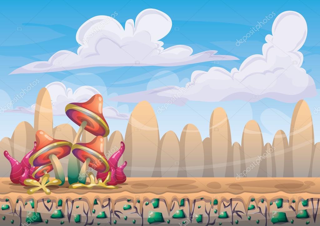 cartoon vector nature landscape background with separated layers for game art and animation