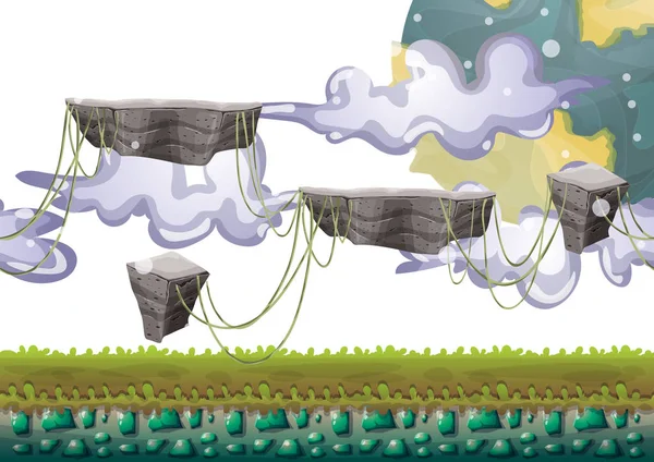 Vector de dibujos animados fondo isla flotante con capas separadas para el arte del juego y la animación — Vector de stock