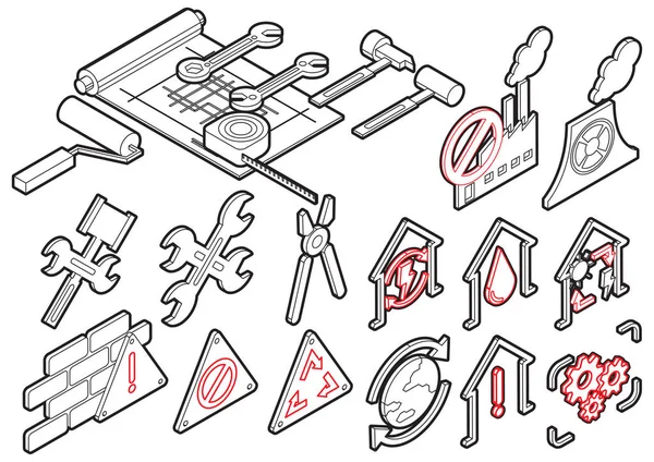 Illusztráció: info grafikus építési ikonok beállítása koncepció — Stock Vector