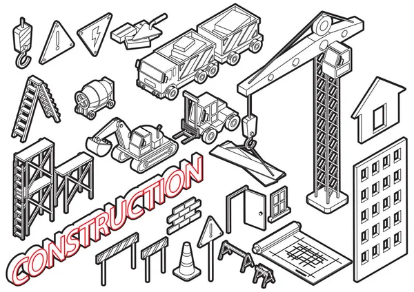Illustration von Info Grafik Bau Icons Set Konzept — Stockvektor