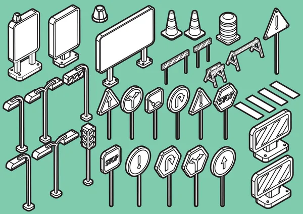 Illusztráció: info grafikus közlekedési jelzőtáblák ikonok beállítása koncepció — Stock Vector