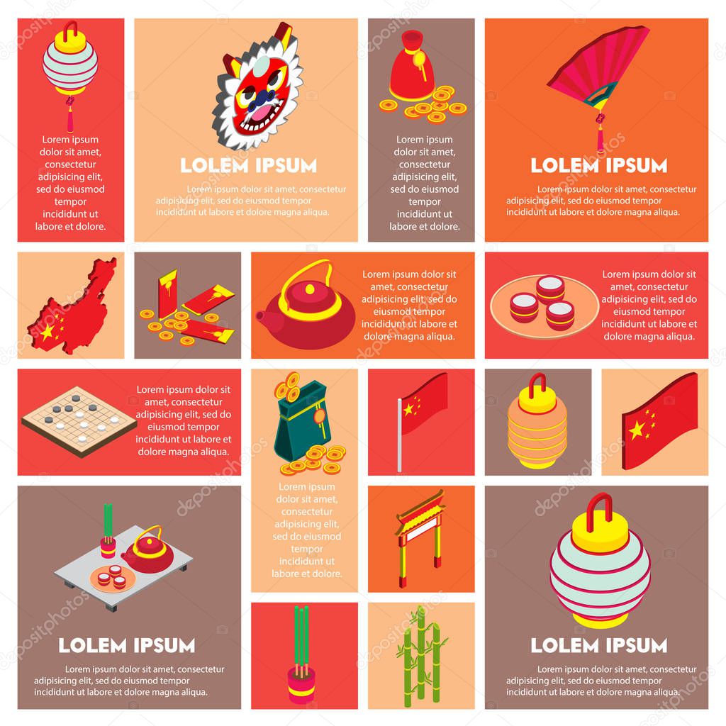 illustration of info graphic chinese object icons set concept