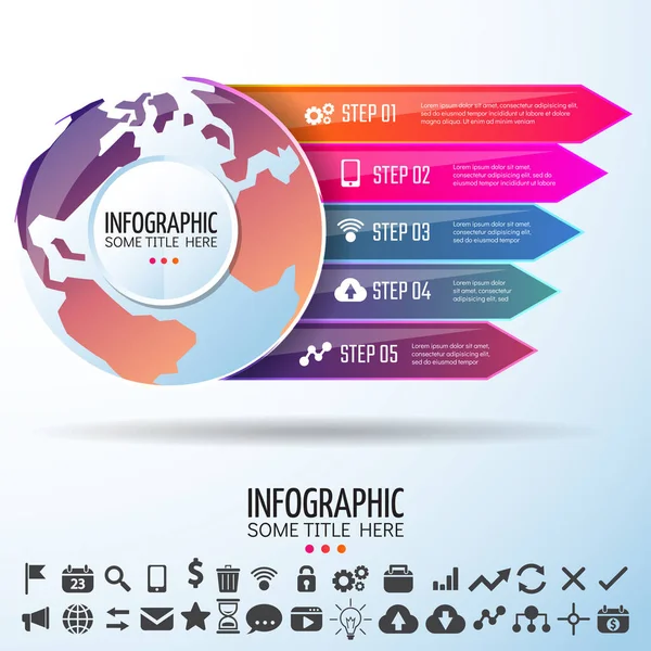 Mappa del mondo Infografica Design Template — Vettoriale Stock