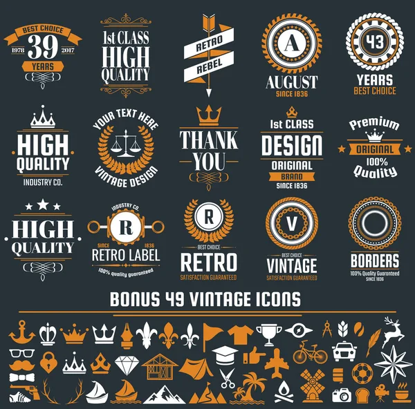 Etiquetas Vectores Retro Vintage Para Pancarta Póster Volante — Vector de stock