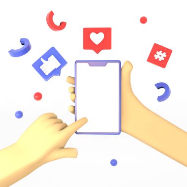 Web sitesinde ya da Mobil Uygulama illüstrasyonunda Alışveriş Çevrimiçi arka plan, 3D