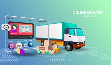 Pankart için kamyon vektörüyle çevrimiçi alışveriş