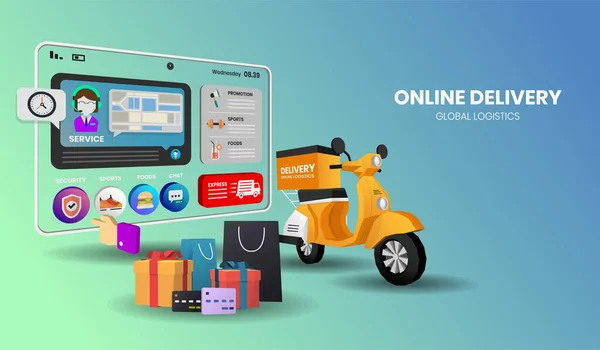 Shopping Online Con Moto Vettore Banner — Vettoriale Stock