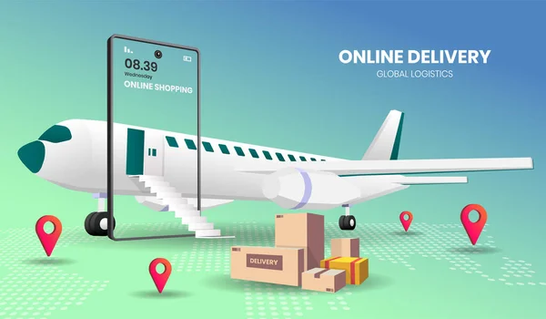 Онлайн Покупки Літаком Вектор Банера — стоковий вектор