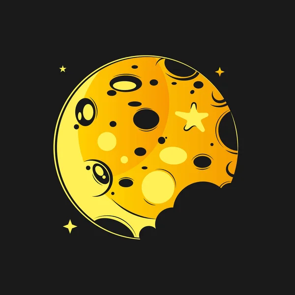 Moon In Flat Dasign Style. Night Space Astronomy And Nature Moon Icon. Vector On Dark Background. Cartoon Planet Moon Icon. Science Astronomy Earth Satellite In Space