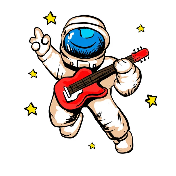 Astronauta Dibujos Animados Con Guitarra —  Fotos de Stock