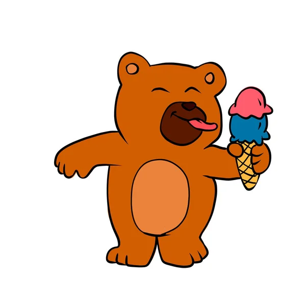 Kreslený Medvěd Jíst Zmrzlinu — Stock fotografie