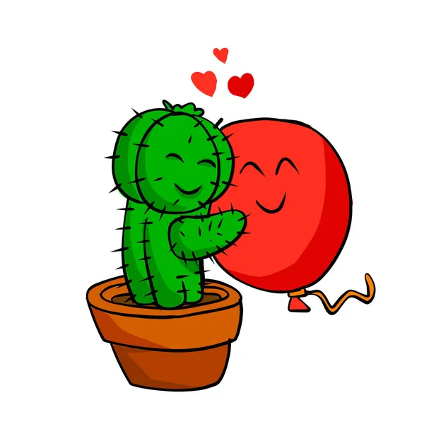 Cartoon Kaktus Umarmt Luftballon — Stockfoto