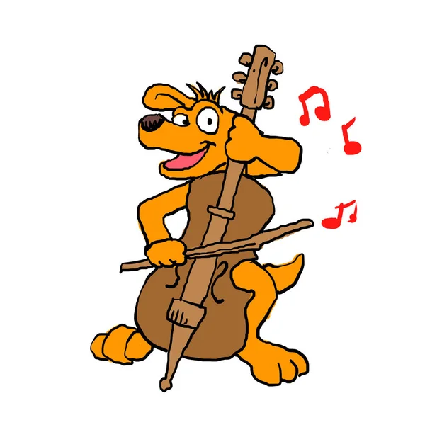 Dog playing cello . illustration
