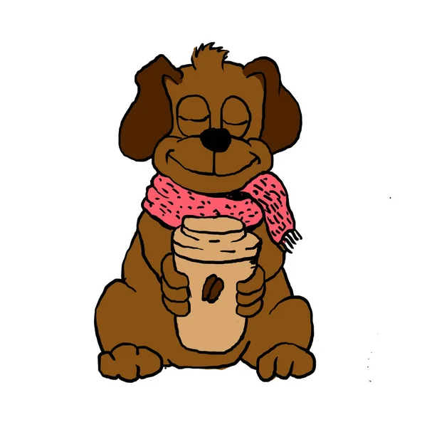 Cão Com Copo Café — Fotografia de Stock