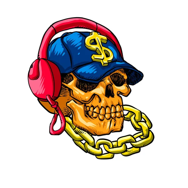 Cartoon gangster skull . illustration.
