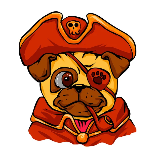 Cerdo Pirata Pug Dibujos Animados Divertido Pug — Foto de Stock