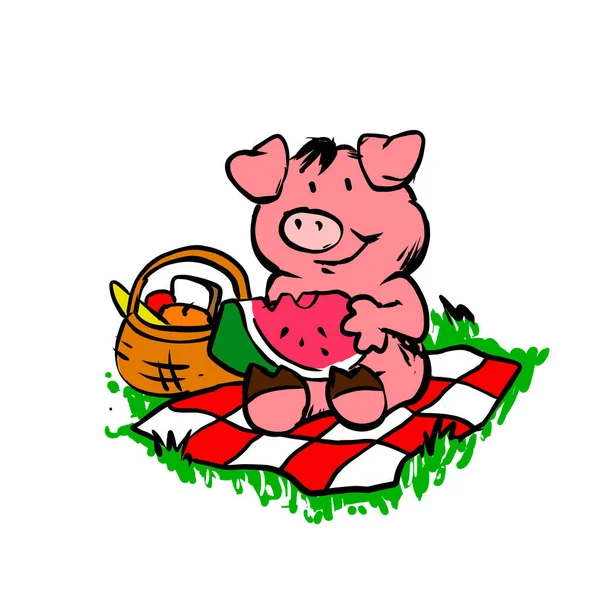 Pignic Cartoon Pig Funny Gris — Stockfoto