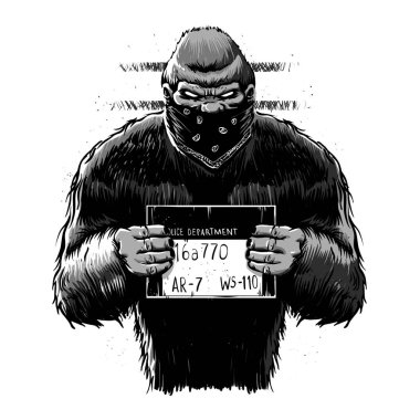 Bigfoot mugshot çizgi film illüstrasyon