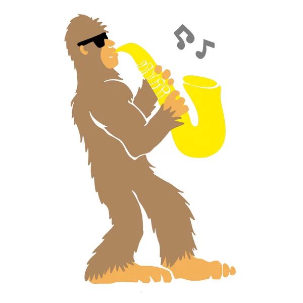 Desenho Animado Saxofonista Bigfoot Ilustração — Fotografia de Stock