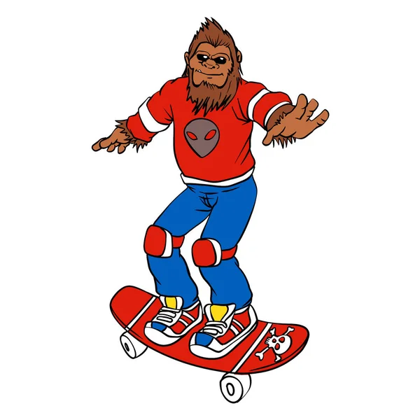Patinador Bigfoot Ilustración Dibujos Animados —  Fotos de Stock