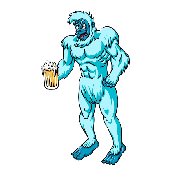 Blauer Yeti Mit Großem Bierkrug — Stockfoto