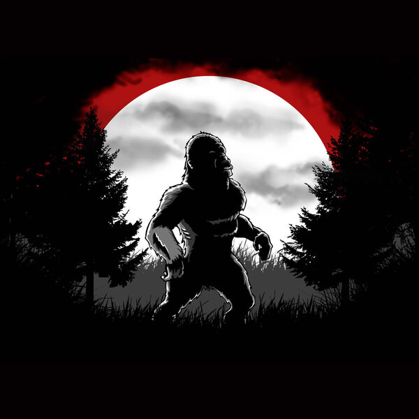 Dark bigfoot forest cartoon illustration