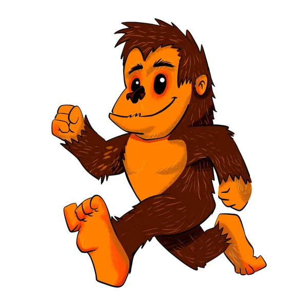 Cute Bigfoot Walking Cartoon Illustration — Stock Photo, Image