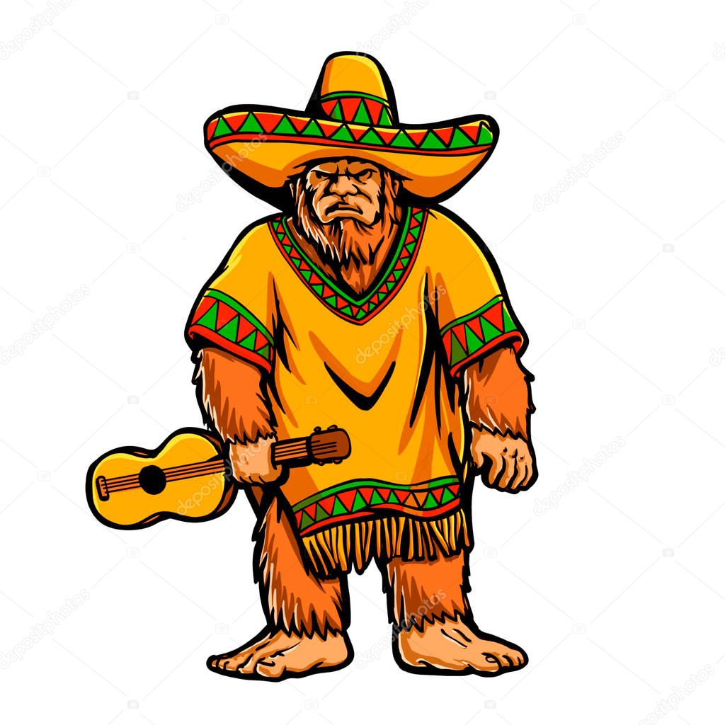 Mexican bigfoot cartoon illustration