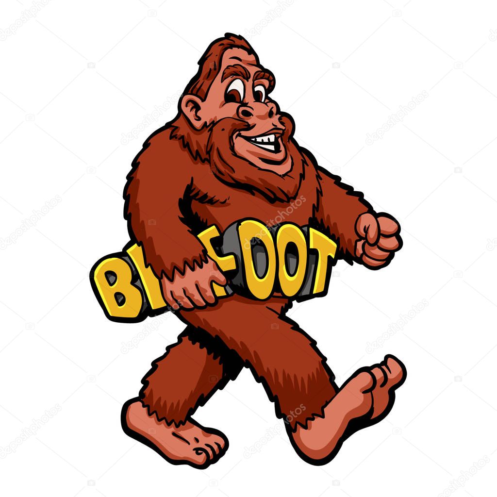 Walking bigfoot cartoon illustration