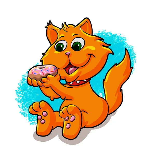 Γάτα Τρώει Ντόνατ Κινουμένων Σχεδίων — Φωτογραφία Αρχείου