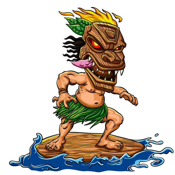 Tiki  surfing cartoon illustration