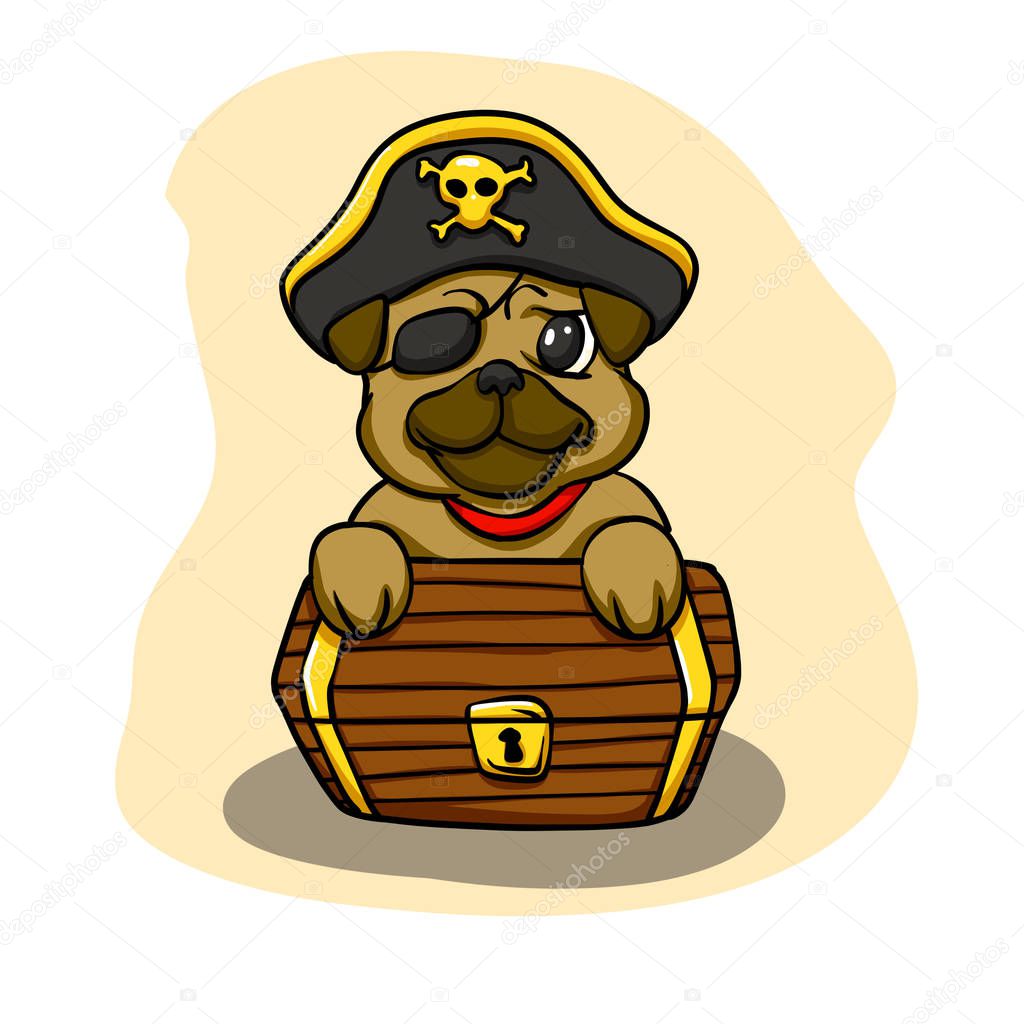 Pirate pug cartoon illustration