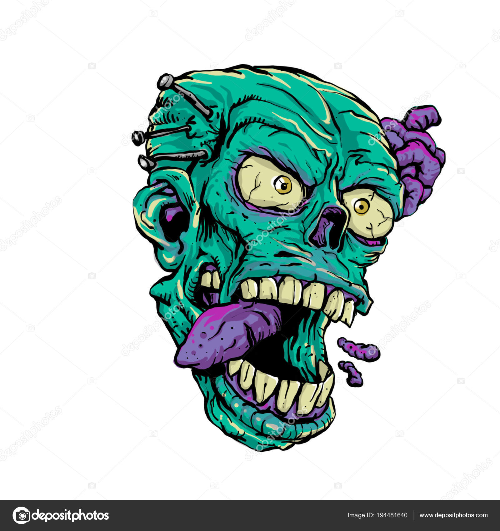 Head Zombie Cartoon Illustration — Stock Photo © Milesthone #194481640