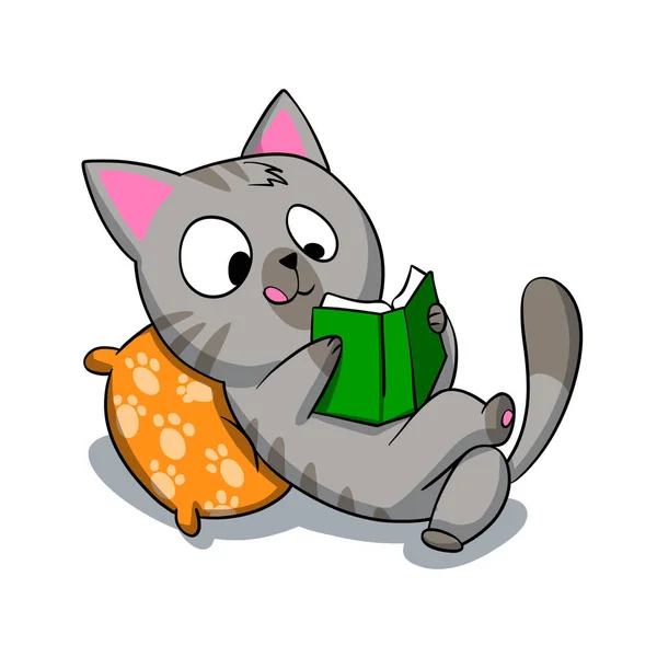 Katze Liest Buch Lügen — Stockfoto