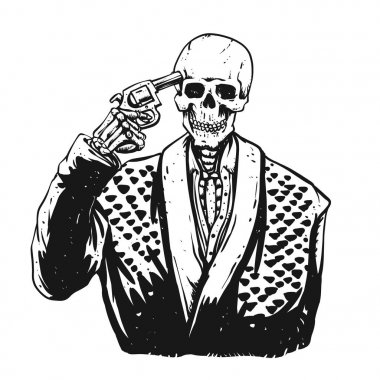 İntihar iskelet illüstrasyon - siyah ve beyaz