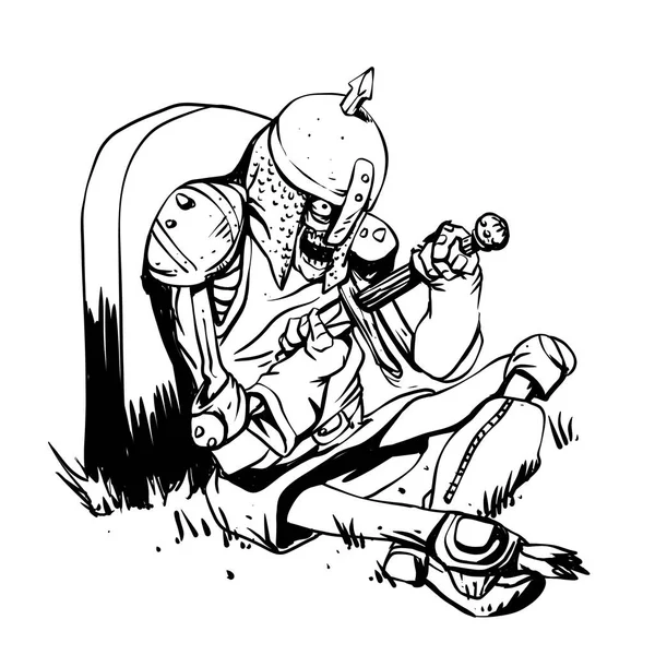 Illustration Eines Ritters Der Während Einer Mittelalterlichen Schlacht Verwundet Wurde — Stockfoto