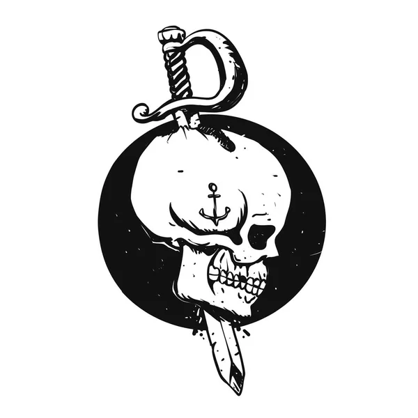 Sailor skull illustration black and white