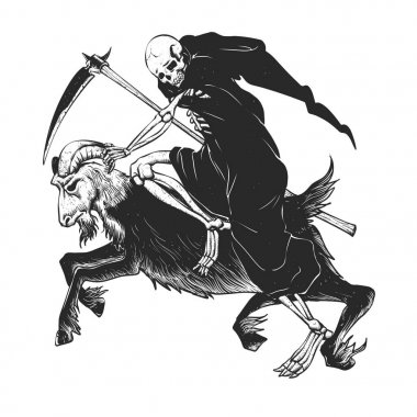 Bir keçi - siyah ve beyaz - Gotik kafatası sürme grim Reaper