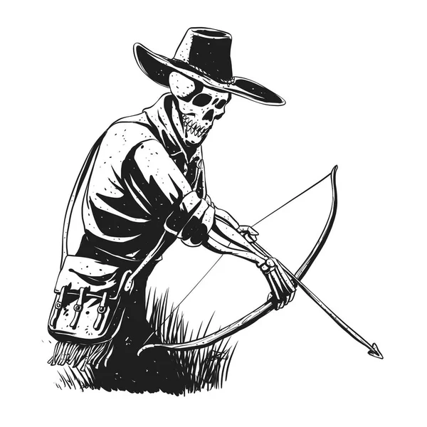 Cowboy Skeleton Crossbow Black White Gothic Skull Cartoon Ghost Silhouette — Stock Photo, Image