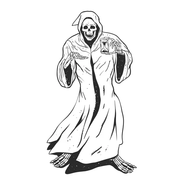 Grim Reaper Gazdaság Egy Homokóra Fekete Fehér — Stock Fotó