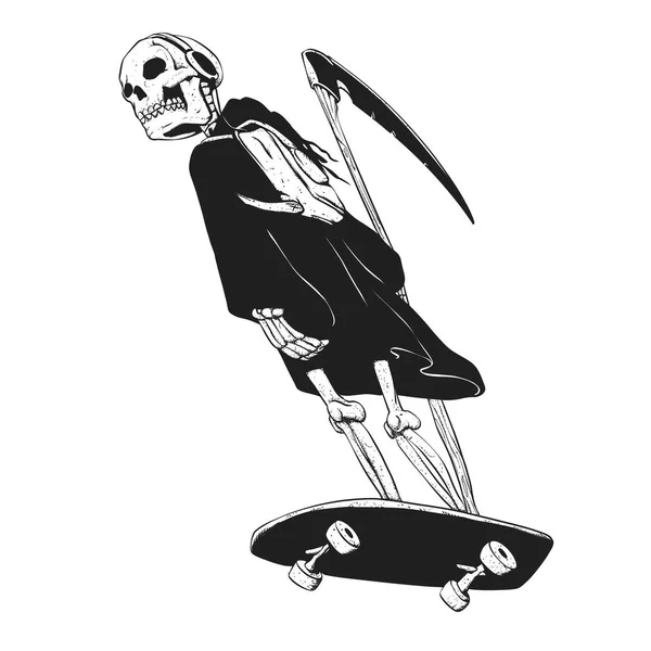 Grim Reaper Skater Grappige Skelet Gotische Monster Zwart Wit — Stockfoto