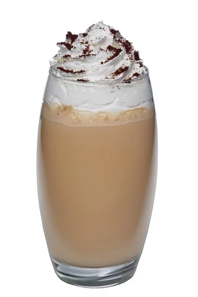 Gran vaso transparente de cóctel de café con crema batida — Foto de Stock