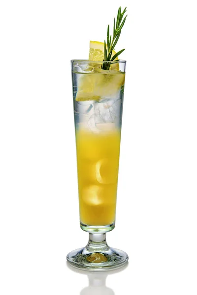 Cool citrus and rosemary cocktail in sling glass isolated on whi — Stock Photo, Image