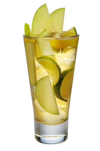 Apple cocktail with a sparkling wine with ice cubes in highball — Stock Photo, Image