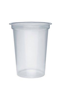 Boş plastik paket servisi olan restoran Kupası beyaz arka plan üzerinde izole