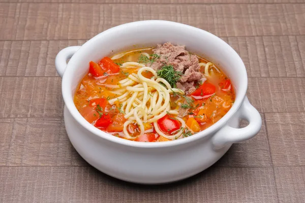 Portion of lagman in ceramic plate — Stock Image Portion of lagman in ceramic plate Stock Image