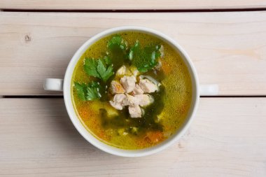 Balık çorbası. Üstten Görünüm.